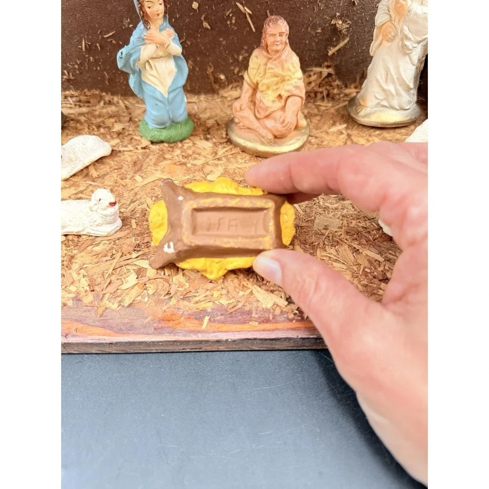 Vintage Christmas Nativity Figures and Stable Scene